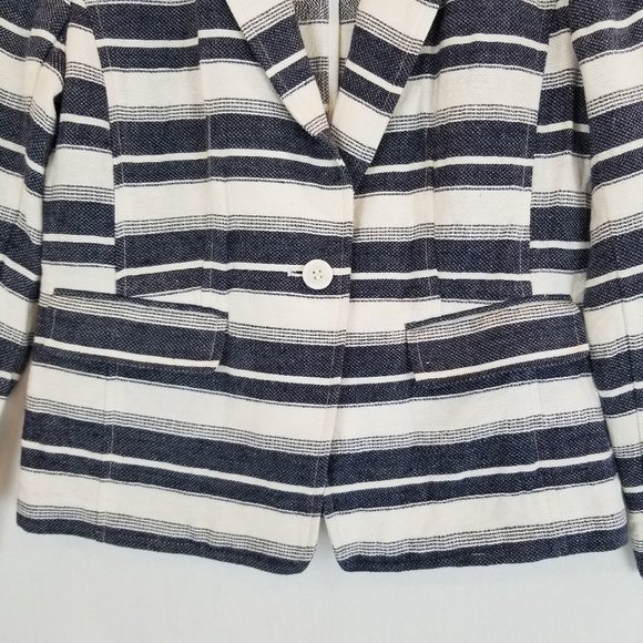 Loft Blue & Ivory Striped Linen Blend Blazer Sz 0 - Picture 3 of 5
